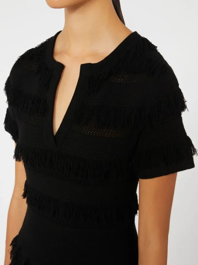 Patterned viscose yarn dress, black