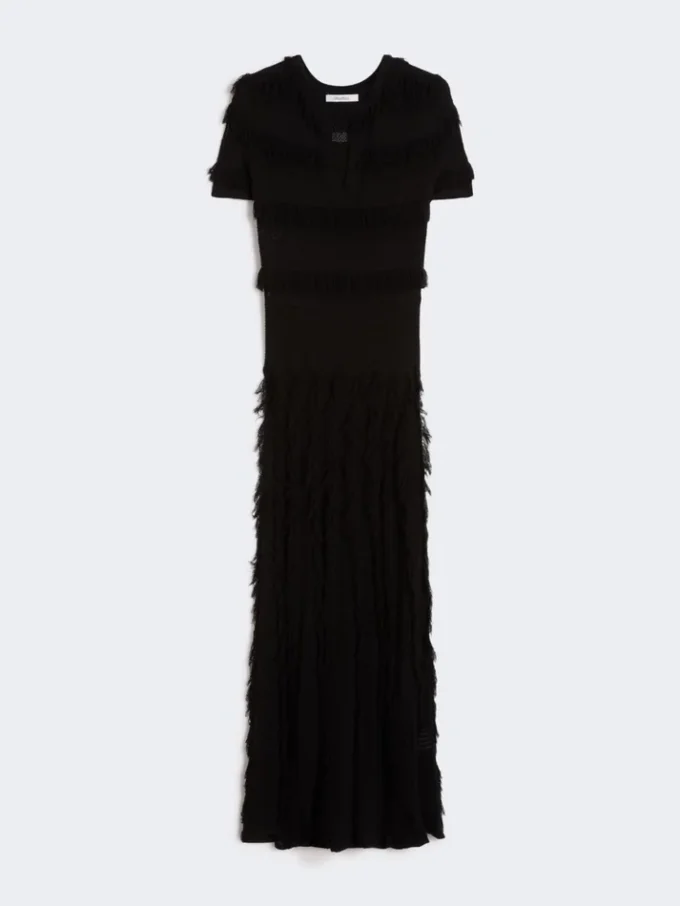 Patterned viscose yarn dress, black