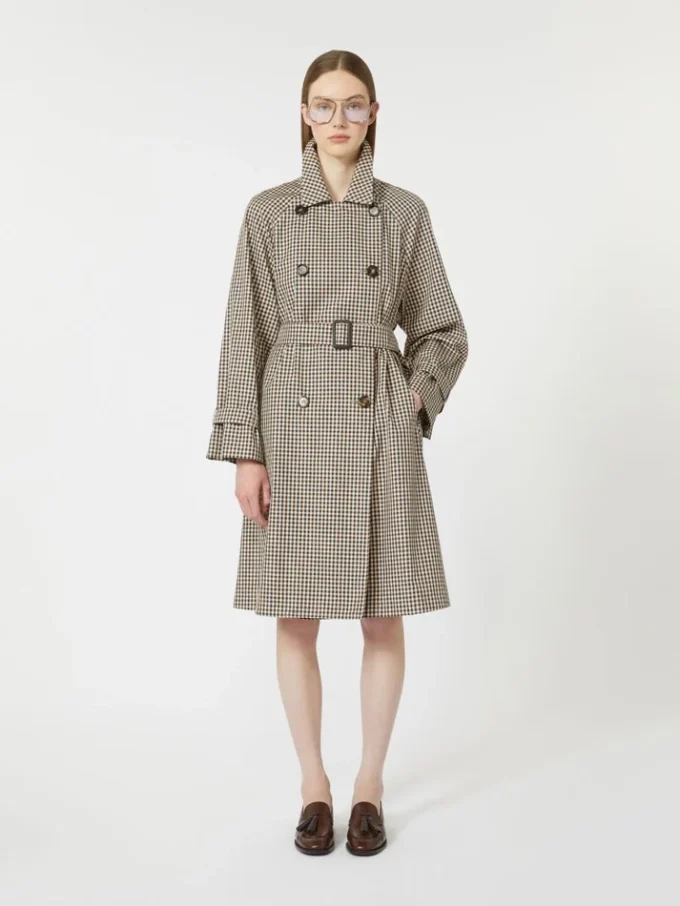 Patterned water-repellent twill trench coat, coffee Patterned water-repellent twill trench coat, coffee