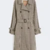 Patterned water-repellent twill trench coat, coffee Patterned water-repellent twill trench coat, coffee