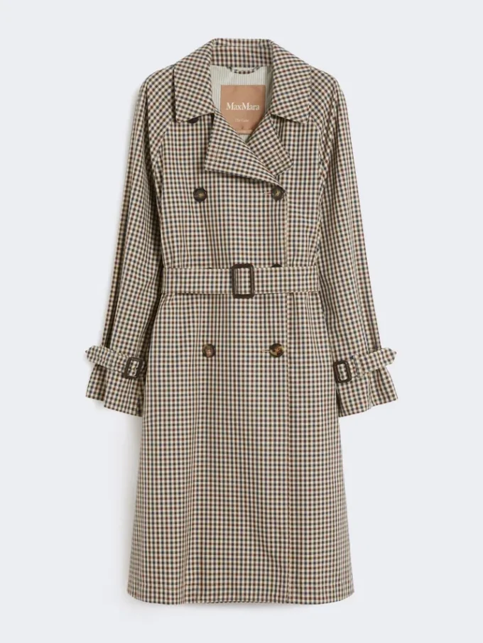 Patterned water-repellent twill trench coat, coffee Patterned water-repellent twill trench coat, coffee