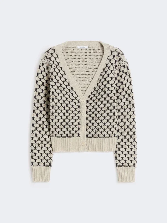 Patterned wool and cashmere cardigan, beige