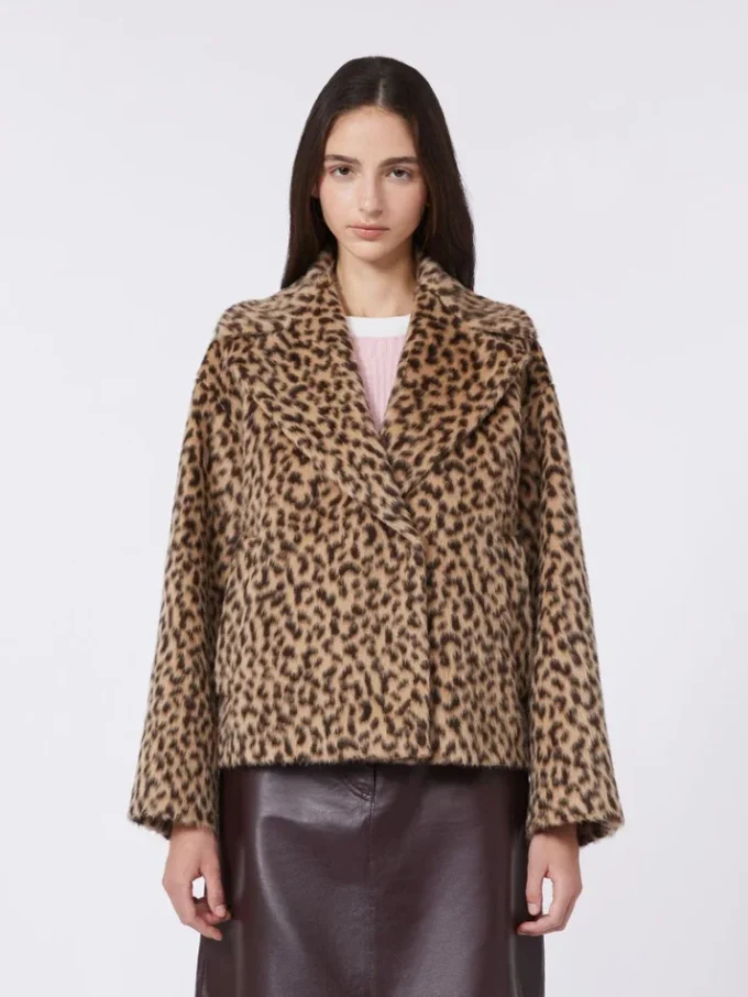 Patterned wool-blend pea coat, camel