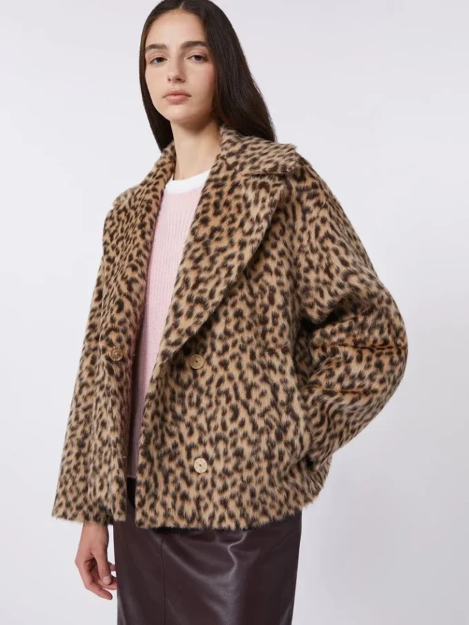 Patterned wool-blend pea coat, camel