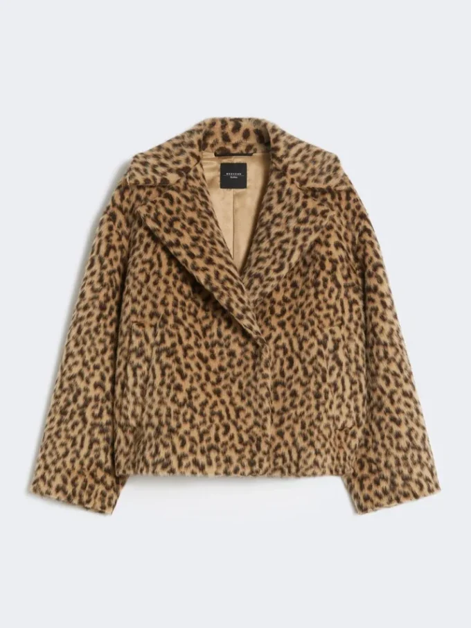 Patterned wool-blend pea coat, camel