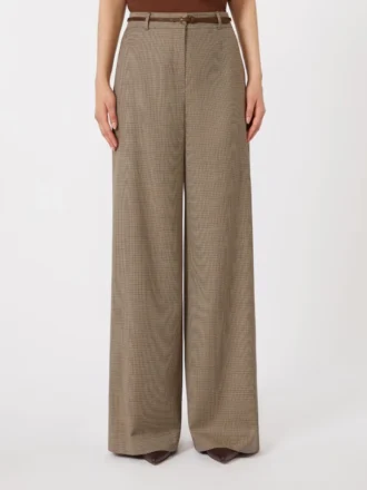 Patterned wool wide-leg trousers, caramel