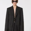 Pinstripe gabardine tailored blazer, black