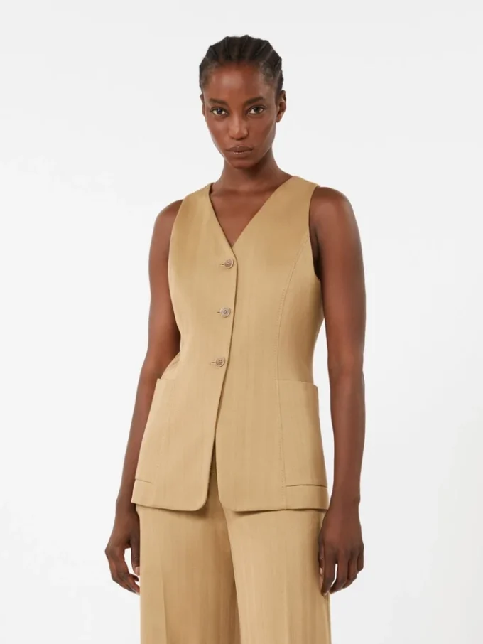 Pinstripe jacquard jersey gilet, desert