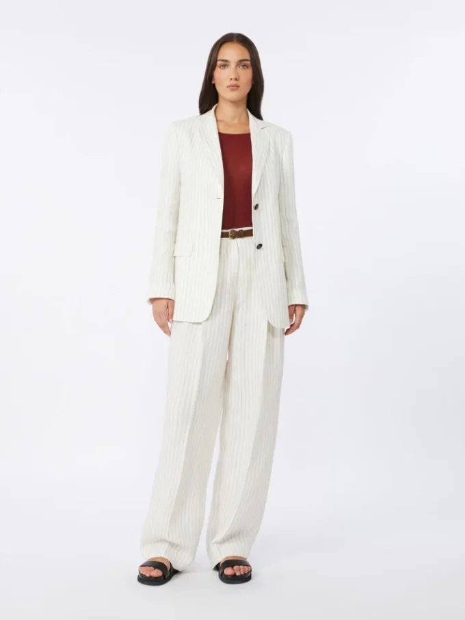 Pinstripe linen blazer, natural