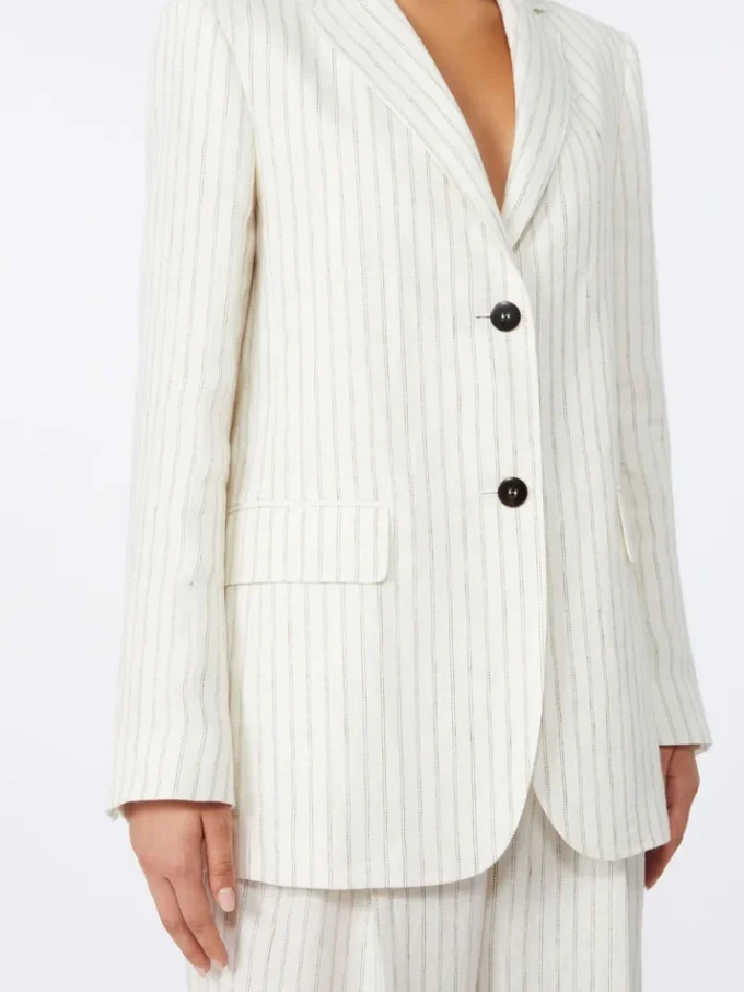 Pinstripe linen blazer, natural