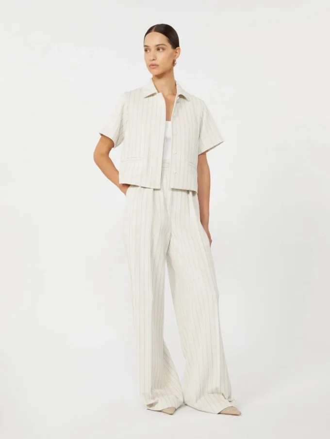 Wide-fit pinstripe piqua jersey trousers, white Wide-fit pinstripe piqua jersey trousers, white