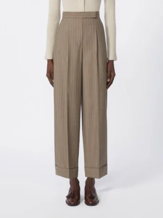 Pinstripe wool trousers, hazelnut brown