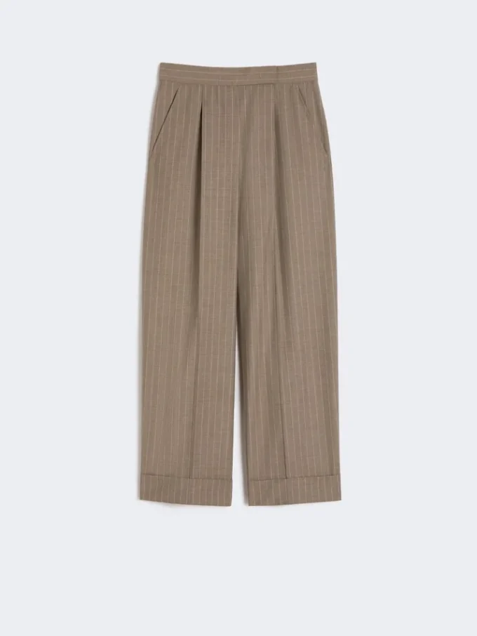 Pinstripe wool trousers, hazelnut brown