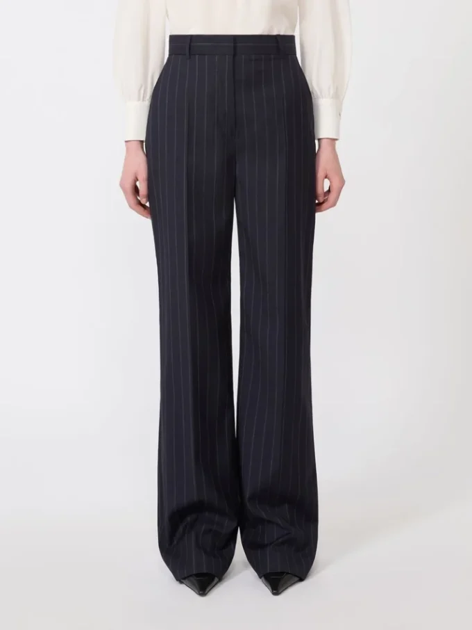 Pinstripe wool trousers, navy