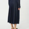 Pleated denim skirt, navy