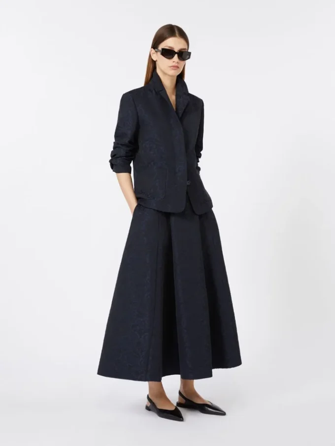 Pleated jacquard skirt, midnightblue