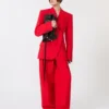 Pleated stretch wool trousers, red Pleated stretch wool trousers, red