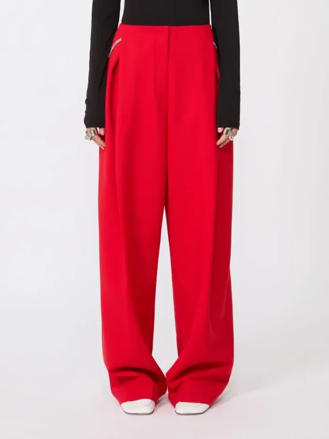 Pleated stretch wool trousers, red Pleated stretch wool trousers, red