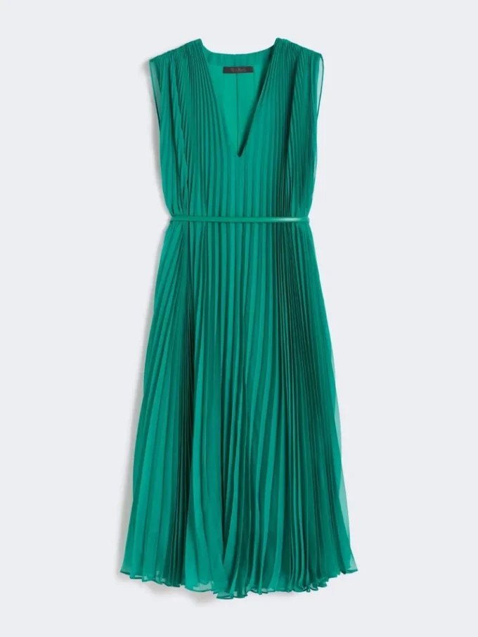 Plissa-pleated chiffon dress, green