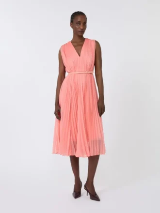 Plissa-pleated chiffon dress, pink
