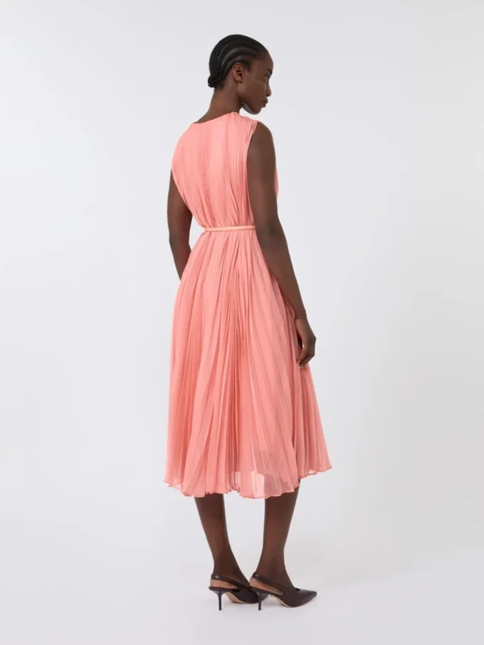 Plissa-pleated chiffon dress, pink