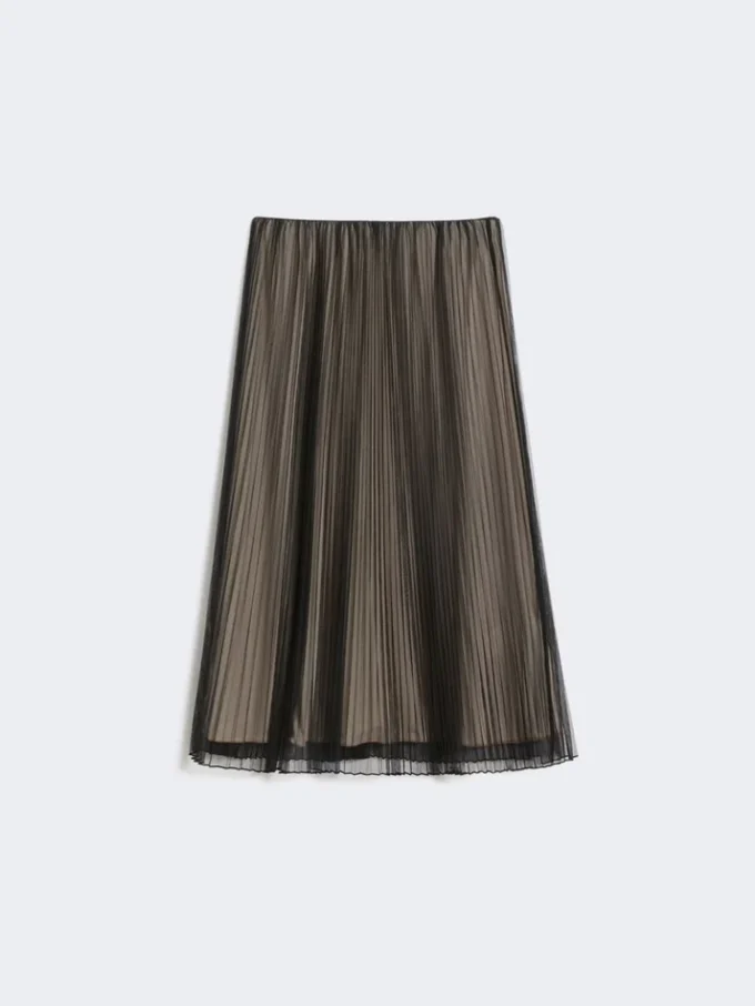 Plissa-pleated tulle skirt, black