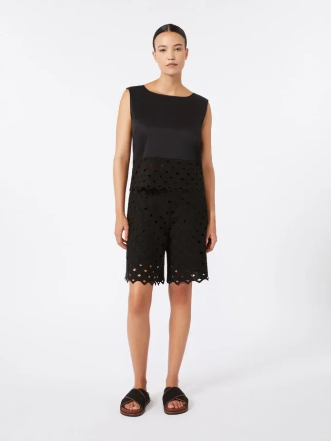 Poplin and macrama lace top, black Poplin and macrama lace top, black