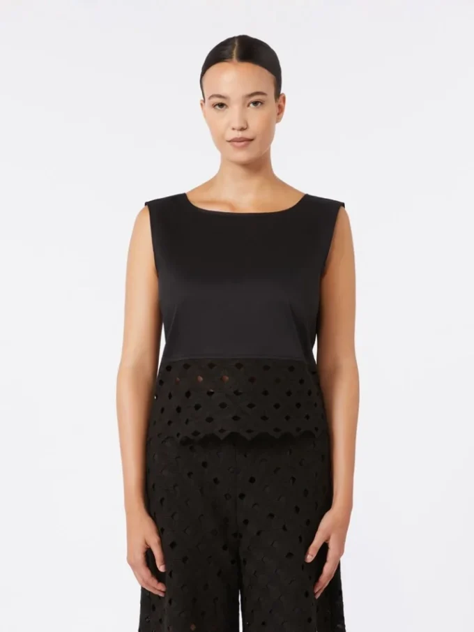 Poplin and macrama lace top, black Poplin and macrama lace top, black