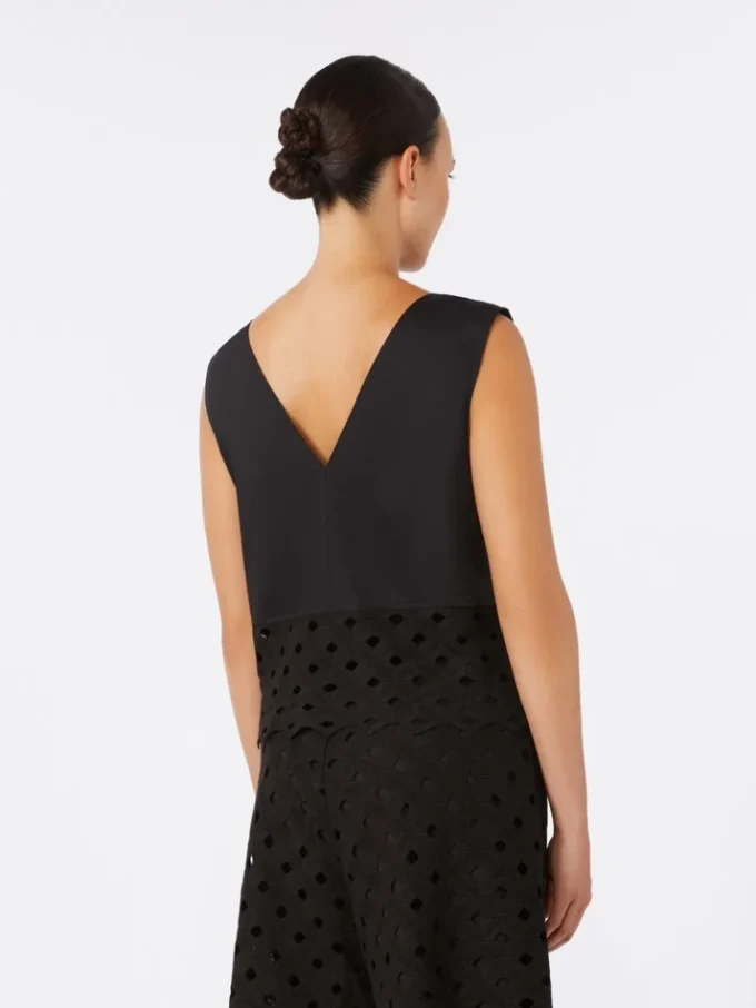 Poplin and macrama lace top, black Poplin and macrama lace top, black