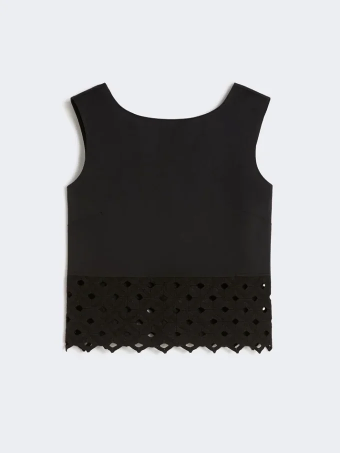 Poplin and macrama lace top, black Poplin and macrama lace top, black