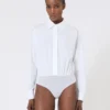 Poplin shirt bodysuit, optical white