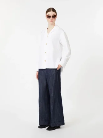 Straight-fit cotton and linen denim trousers, midnightblue