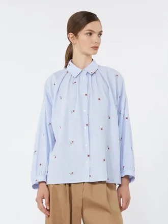 Poplin shirt with embroidery, light blue