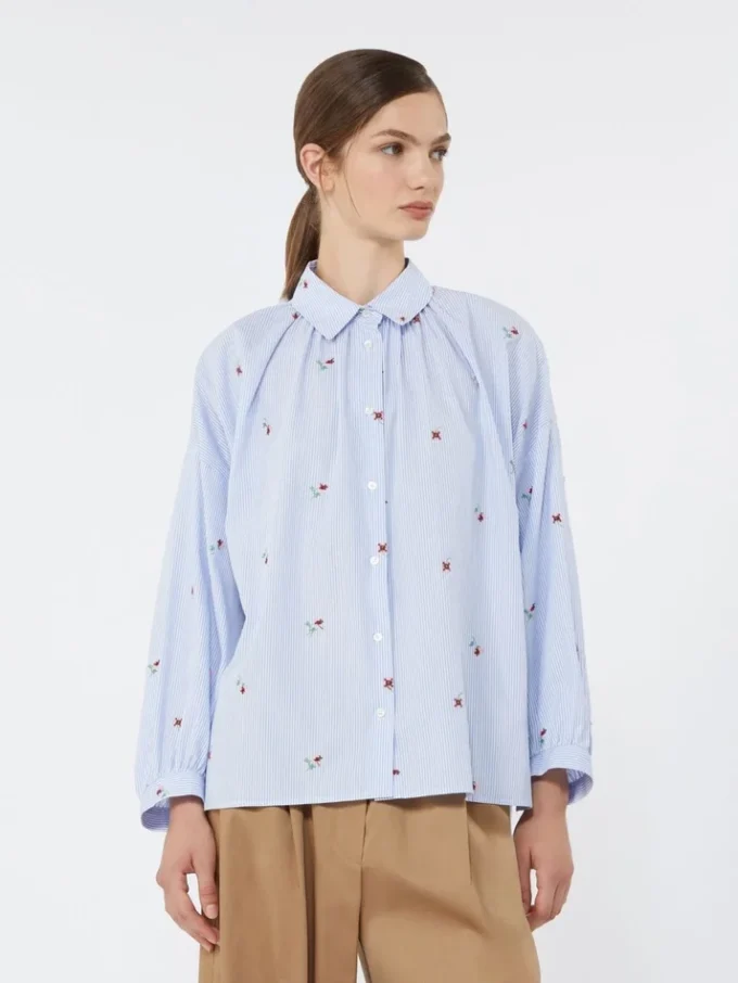 Poplin shirt with embroidery, light blue