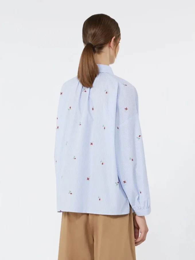 Poplin shirt with embroidery, light blue