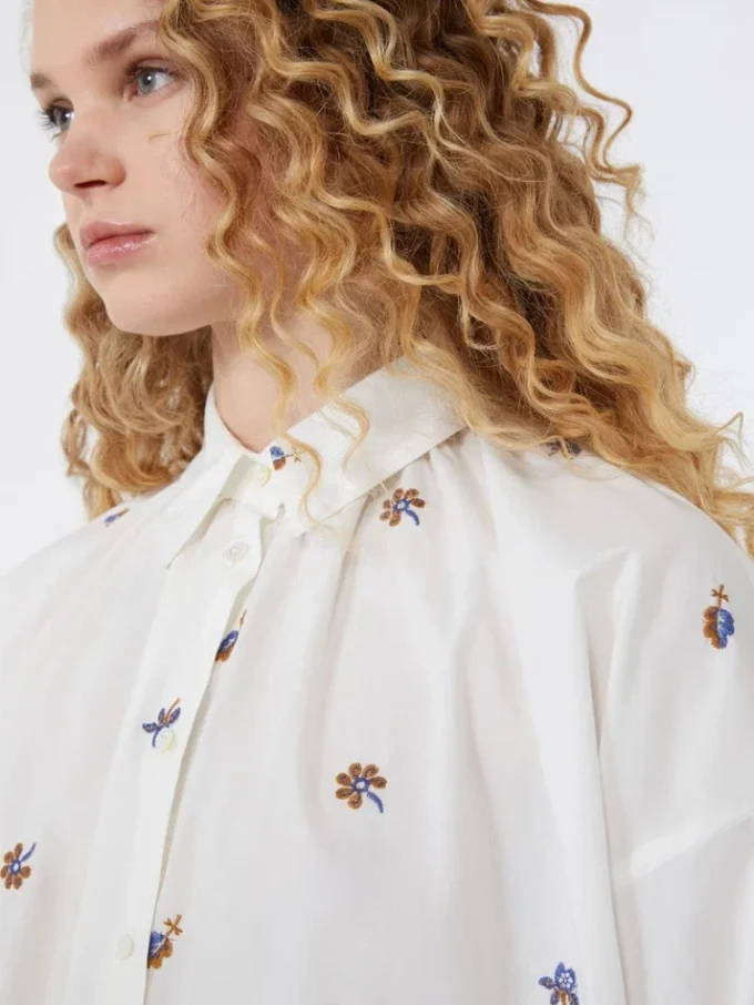 Poplin shirt with embroidery, white