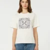 Print and embroidery-adorned cotton t-shirt, white Print and embroidery-adorned cotton t-shirt, white