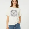 Print and embroidery-adorned cotton t-shirt, white Print and embroidery-adorned cotton t-shirt, white