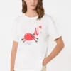 Print and embroidery-adorned cotton t-shirt, white Print and embroidery-adorned cotton t-shirt, white