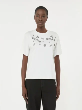 Print and embroidery-adorned jersey t-shirt, white