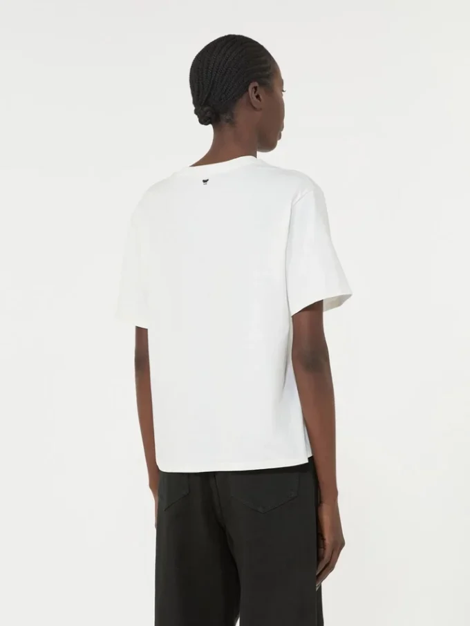 Print and embroidery-adorned jersey t-shirt, white Print and embroidery-adorned jersey t-shirt, white