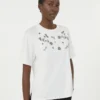Print and embroidery-adorned jersey t-shirt, white Print and embroidery-adorned jersey t-shirt, white