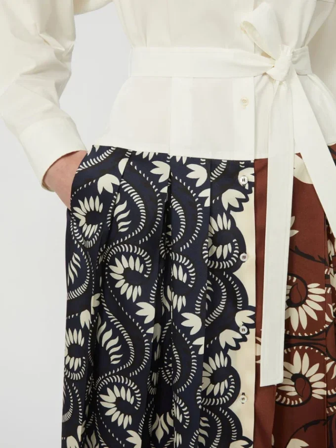 Printed cotton and twill shirt dress, white Printed cotton and twill shirt dress, white