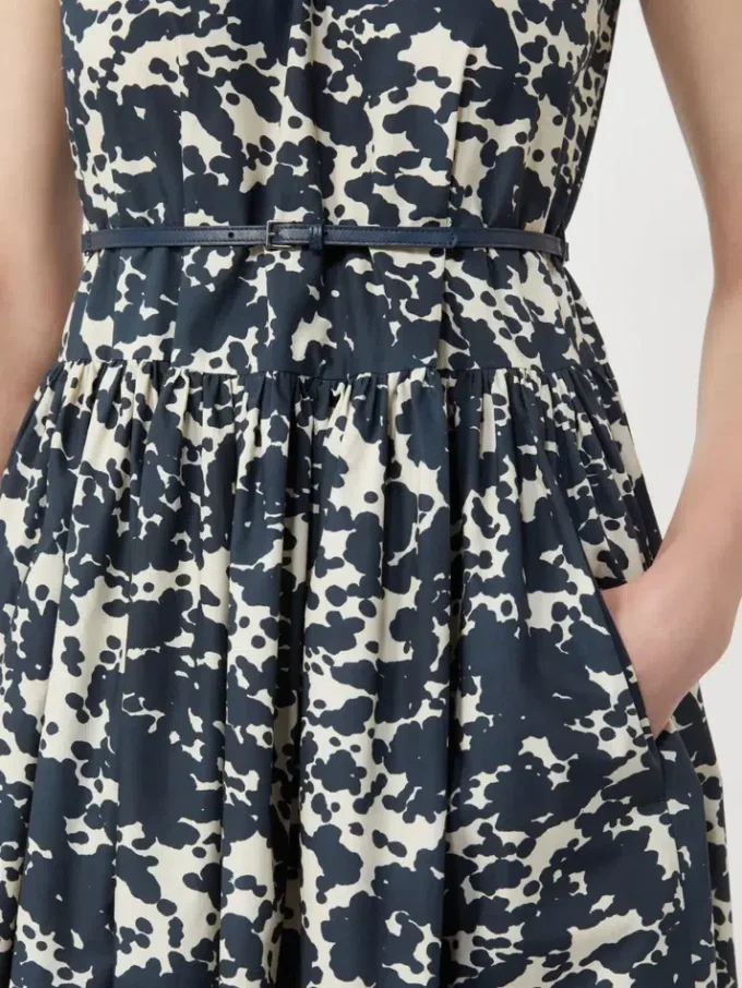 Printed cotton dress with belt, ultramarine Printed cotton dress with belt, ultramarine