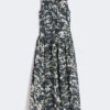 Printed cotton dress with belt, ultramarine Printed cotton dress with belt, ultramarine