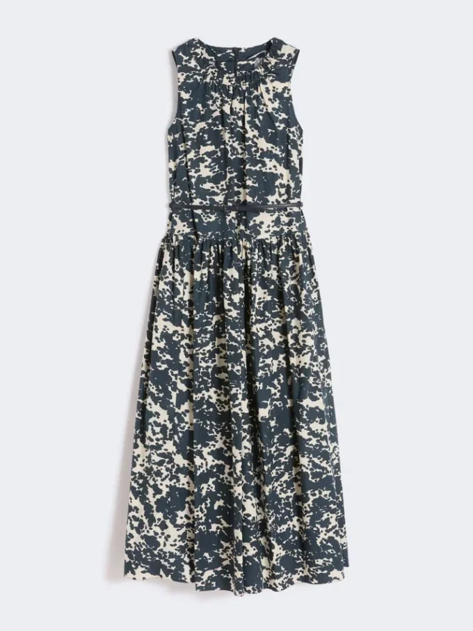 Printed cotton dress with belt, ultramarine Printed cotton dress with belt, ultramarine