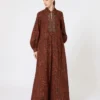 Printed cotton kaftan dress, caramel