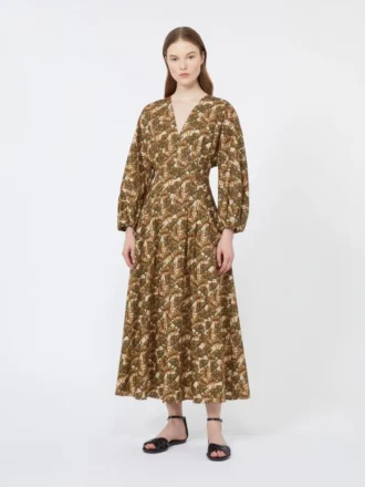 Printed cotton poplin dress, natural Printed cotton poplin dress, natural