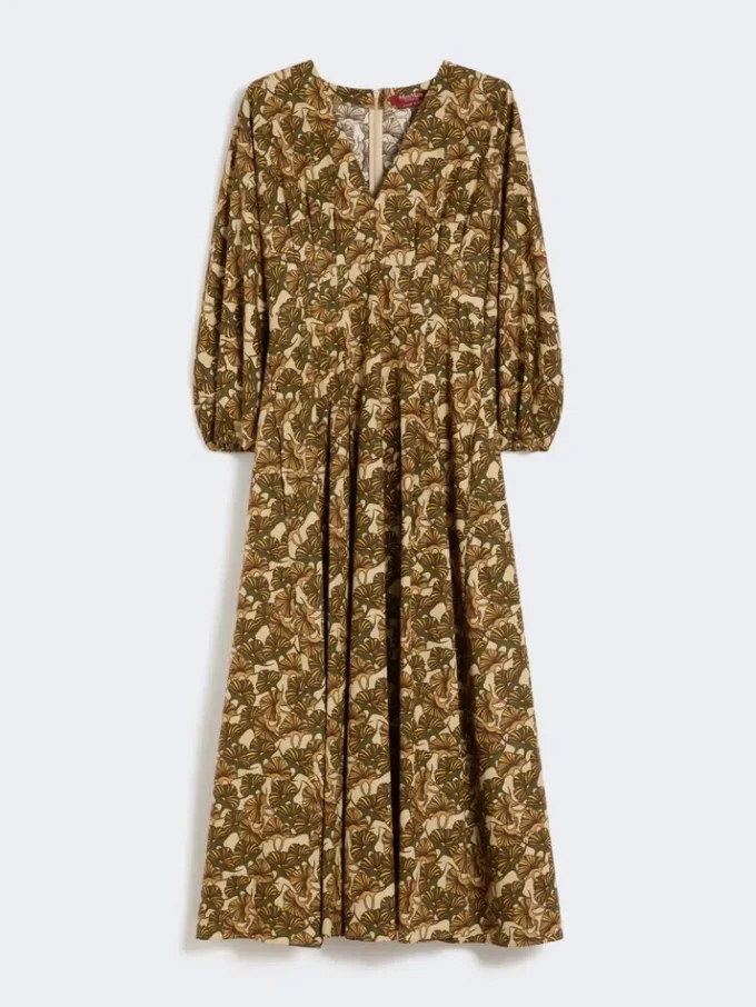 Printed cotton poplin dress, natural