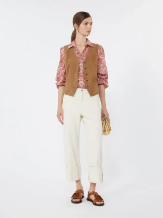 Cotton bull trousers with turn-ups, ecru